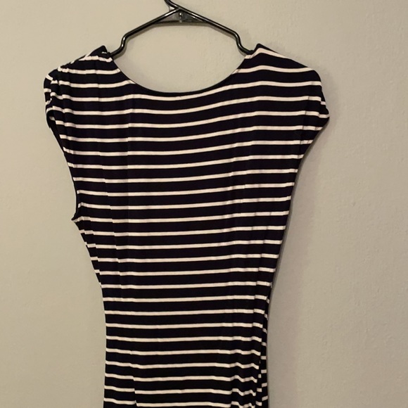 Ann Taylor Casual V Neck Navy Stripe Sheath Dress Size Small - Picture 5 of 6